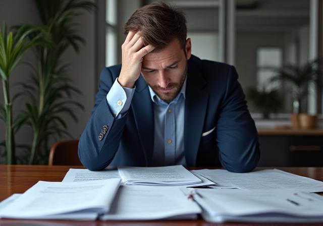 Stressed professional reviewing notes at a desk, illustrating the confusion of unwritten terms